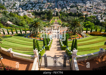 The Baha'i Shrine and Gardens on the slopes of Mount Carmel in Haifa, Israel, Middle East. Stock Photo