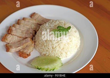 crispy pork with rice, crispy roasted belly pork Stock Photo