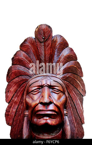 Wooden Native American head for decoration Stock Photo