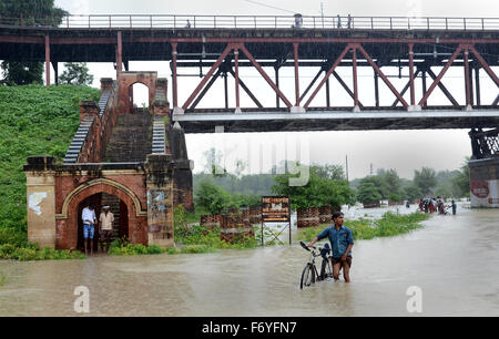 One of the Railway Station of Varanasi sink in the rain water of the flood area of Varanasi in the year 2013 Stock Photo