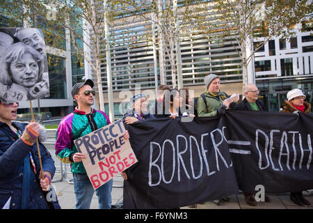 London, UK. 21st Nov, 2015. Activists protest against British Government policy on immigration outside the Home Office. Credit:  Mark Kerrison/Alamy Live News Stock Photo