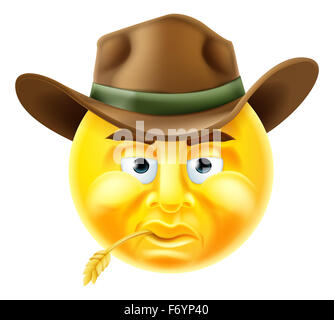 Cartoon emoji emoticon cowboy smiley face character Stock Photo