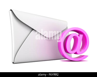 Envelope and pink email symbol. 3D render illustration isolated on white background Stock Photo