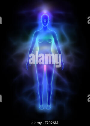 Human energy body (aura) with chakras - woman Stock Photo