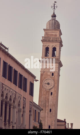 Leaning campanile tower of Chiesa Di San Giorgio Dei Greci built in 1592 Castello Venice Veneto Italy Europe Stock Photo