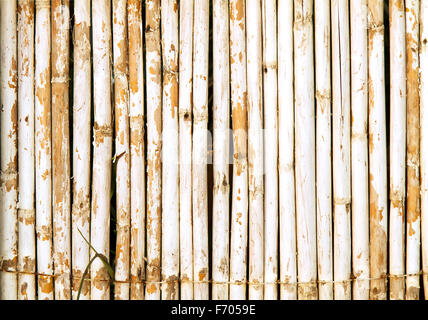 Old Bamboo Wall With Weathered White Paint Background Texture Stock Photo