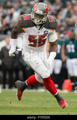 Philadelphia, Pennsylvania, USA. 22nd Nov, 2015. Tampa Bay Buccaneers defensive end Jacquies Smith (56) in action during the NFL game between the Tampa Bay Buccaneers and the Philadelphia Eagles at Lincoln Financial Field in Philadelphia, Pennsylvania. Christopher Szagola/CSM/Alamy Live News Stock Photo