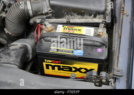 Dealing with a dead car battery Stock Photo