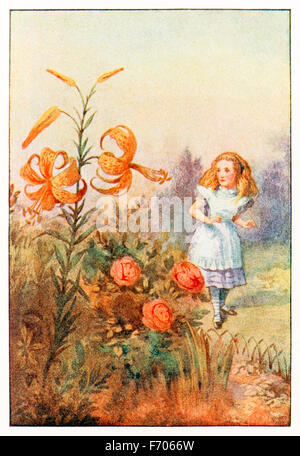 'We can talk,' said Tiger-lily, 'when there's anybody worth talking to' from 'Through the Looking-Glass and What Alice Found There' by Lewis Carroll (1832-1898), illustrated by Sir John Tenniel. See description for more information. Stock Photo