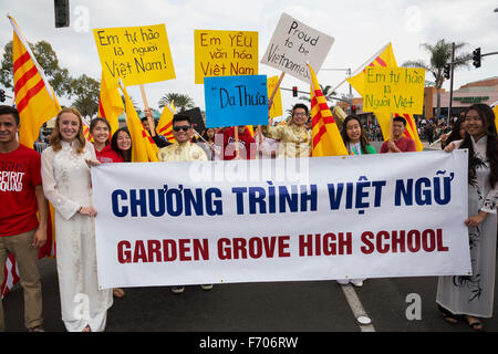 Orange County, City of Westminster, Southern California, USA, February 21, 2015, Little Saigon, Vitenamese-American Community,  TET Parade celebrates Tet Lunar New Year, Garden Grove High School Stock Photo