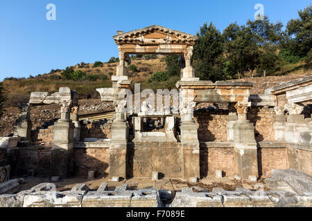 Fountain of Trajan in Ephesus, an ancient Greek city on the coast of Ionia, Stock Photo