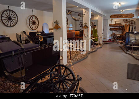 The Museum of the Mazovian Countryside in Sierpc, Poland. Collection of horse-drawn carriages. Stock Photo