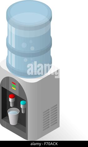 Realistic icon for water cooler with blue full bottle and cup. Stock Vector