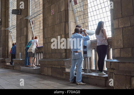 Visitors at the observation deck of the Palace of Culture and Science ( PKiN) in Warsaw, Poland Stock Photo