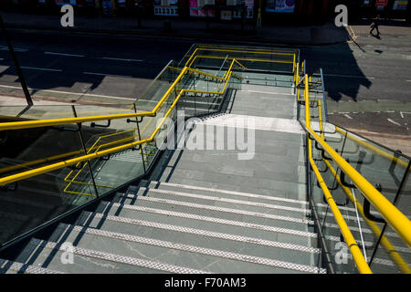 New (Sept. 2015) access steps to Deansgate-Castlefield tram stop, Whitworth Street West, Manchester, England, UK Stock Photo