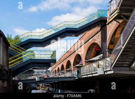 New (Sept. 2015) access steps to Deansgate-Castlefield tram stop, Whitworth Street West, Manchester, England, UK Stock Photo