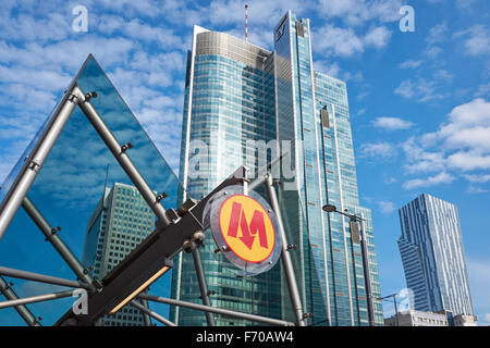 Entrance to Warsaw Metro 'Rondo ONZ' station in Warsaw, Poland Stock Photo