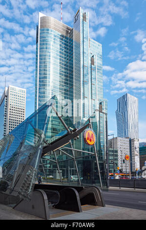 Entrance to Warsaw Metro 'Rondo ONZ' station in Warsaw, Poland Stock Photo