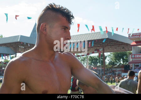 Wrestler, Kirkpinar 654th Oil Wrestling Championships, Edirne, Turkey (July 2015) Stock Photo