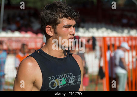 Wrestler, Kirkpinar 654th Oil Wrestling Championships, Edirne, Turkey (July 2015) Stock Photo