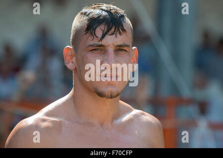 Wrestler, Kirkpinar 654th Oil Wrestling Championships, Edirne, Turkey (July 2015) Stock Photo