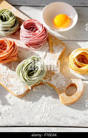 raw homemade color pasta, top Stock Photo