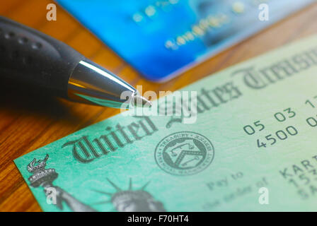 Paper check from the United States Treasury Stock Photo