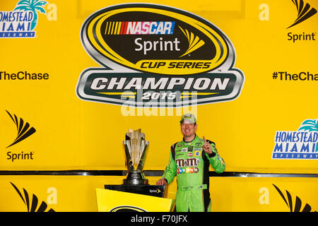 Homestead, FL, USA. 23rd Nov, 2015. Homestead, FL - Nov 23, 2015: Kyle Busch (18) wins the 2015 NASCAR Sprint Cup Championship following the FORD EcoBoost 400 at Homestead Miami Speedway in Homestead, FL. © csm/Alamy Live News Stock Photo