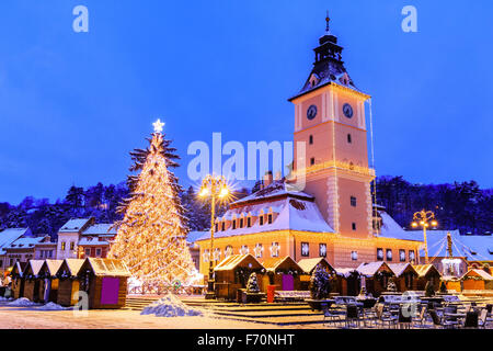 Old city square of Brasov during Christmas, Romania Stock Photo