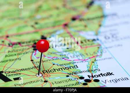 Richmond pinned on a map of USA Stock Photo