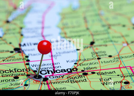 Chicago pinned on a map of USA Stock Photo