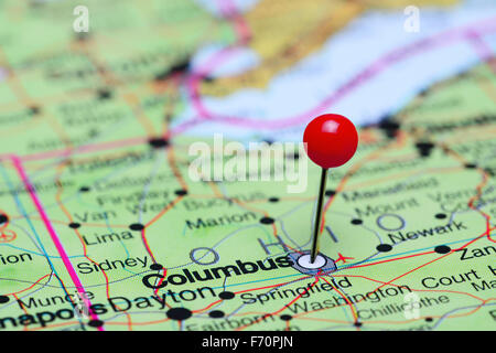 Columbus pinned on a map of USA Stock Photo