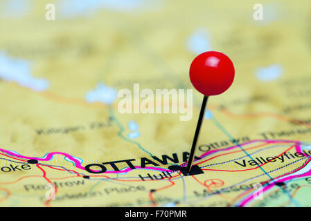 Ottawa pinned on a map of Canada Stock Photo