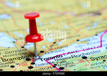 Toronto pinned on a map of Canada Stock Photo