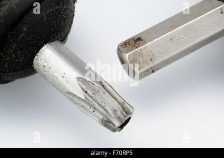 torx and unbraco tool macro on white background Stock Photo