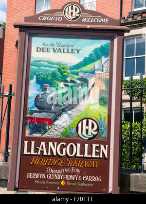 Advertising sign for Heritage Railway in Llangollen Wales UK Stock Photo