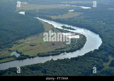 Neighborhoods of Kovrov from the air, river Klyazma. Vladimir region, Russia Stock Photo