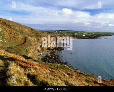 Looking south east along the Anglesey coastal path to Porth Swtan, North Wales, UK Stock Photo
