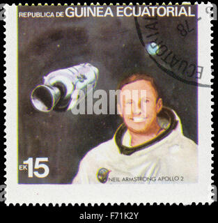 EQUATORIAL GUINEA - CIRCA 1978: a stamp printed by Equatorial Guinea shows Neil Armstrong, american  astronaut, circa 1978 Stock Photo