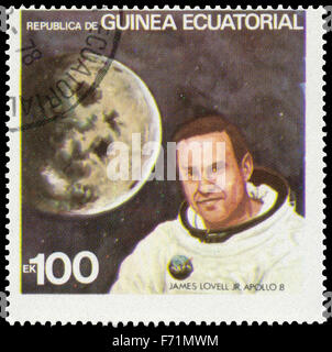 EQUATORIAL GUINEA - CIRCA 1978: a stamp printed by Equatorial Guinea shows James Lovell american  astronaut, circa 1978 Stock Photo