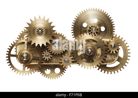 Metal collage of clockwork gears isolated on white background Stock Photo