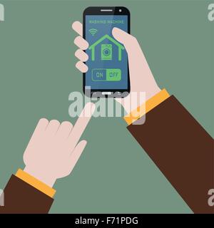 turning on and off washing machine wirelessly Stock Vector