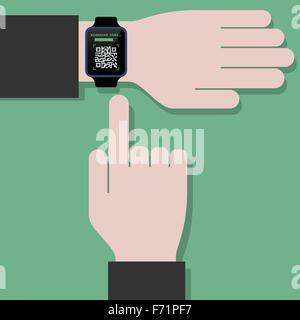 vector image of smart watch scanning code. Stock Vector