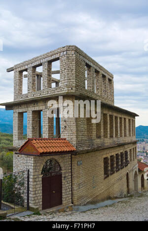 Unfinished residential building, Rruga Mihal Komnena, road to Kalaja, the castle, fortress hill, Berat, Albania Stock Photo