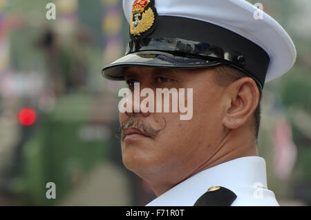 Malaysian Army officer takes a column of armored vehicles at military parade 16 September -  Hari Merdeka (Independence Day)  Ku Stock Photo