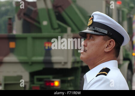 Malaysian Army officer takes a column of armored vehicles at military parade 16 September -  Hari Merdeka (Independence Day)  Ku Stock Photo