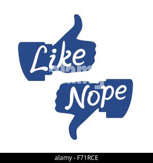 Two buttons thumb fingers up down with handwritten text like and nope Stock Vector