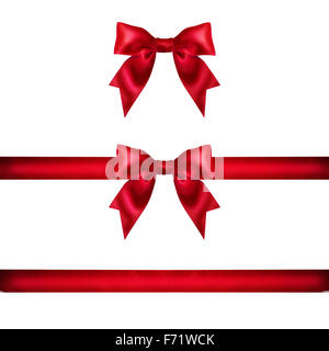 set of red bows on satin ribbons isolated on white background Stock ...
