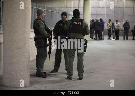 Nov. 22, 2015 - Atlanta, GA - Atlanta Police APEX (Atlanta Proactive Enforcement and Interdiction) and Department of Homeland Security officers patrol crowd outside Philips Arena Sunday night, vigilant for possible terrorist activity. NY DAILY NEWS OUT (Credit Image: © Robin Rayne Nelson via ZUMA Wire) Stock Photo