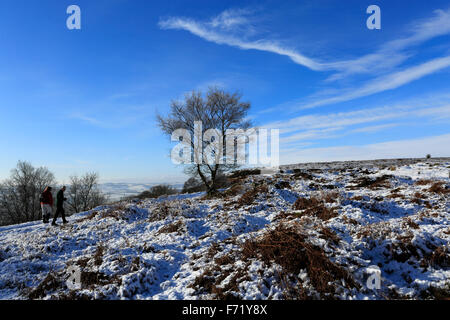 January, winter snow view over Baslow Edge; Derbyshire County; Peak District National Park; England; UK Stock Photo